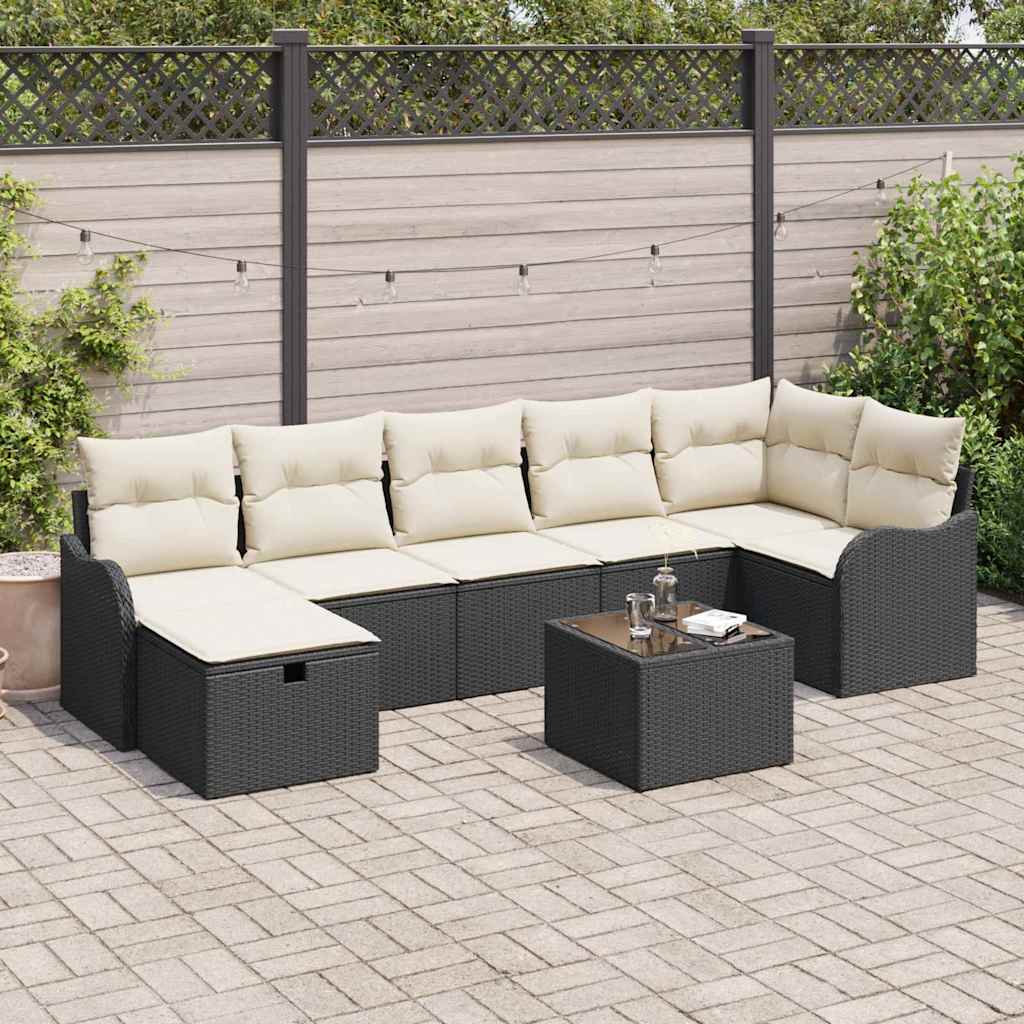Garten-Sofa-Set mit Kissen 8 pcs Schwarz Poly Rattan